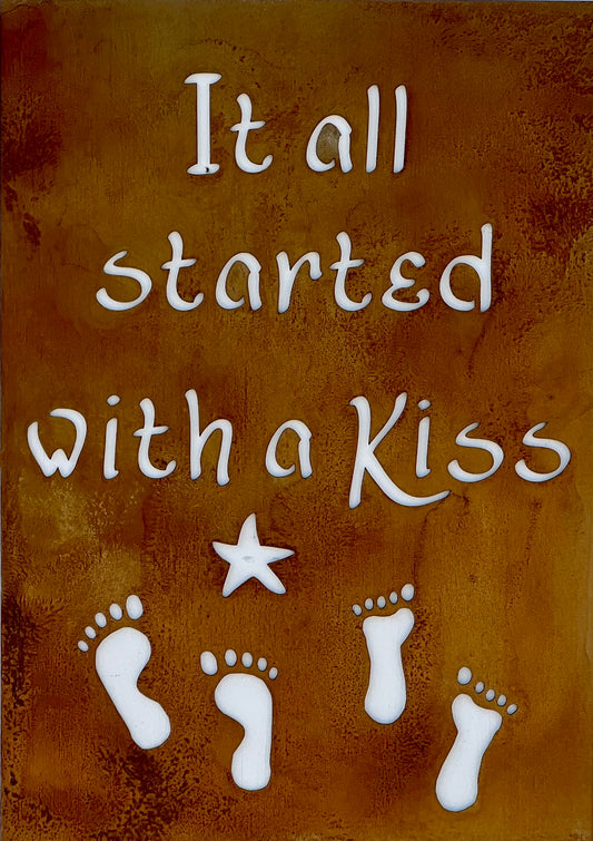 It Started With A Kiss Metal Wall Art | Adult Quote Wall Plaque | Home Decor