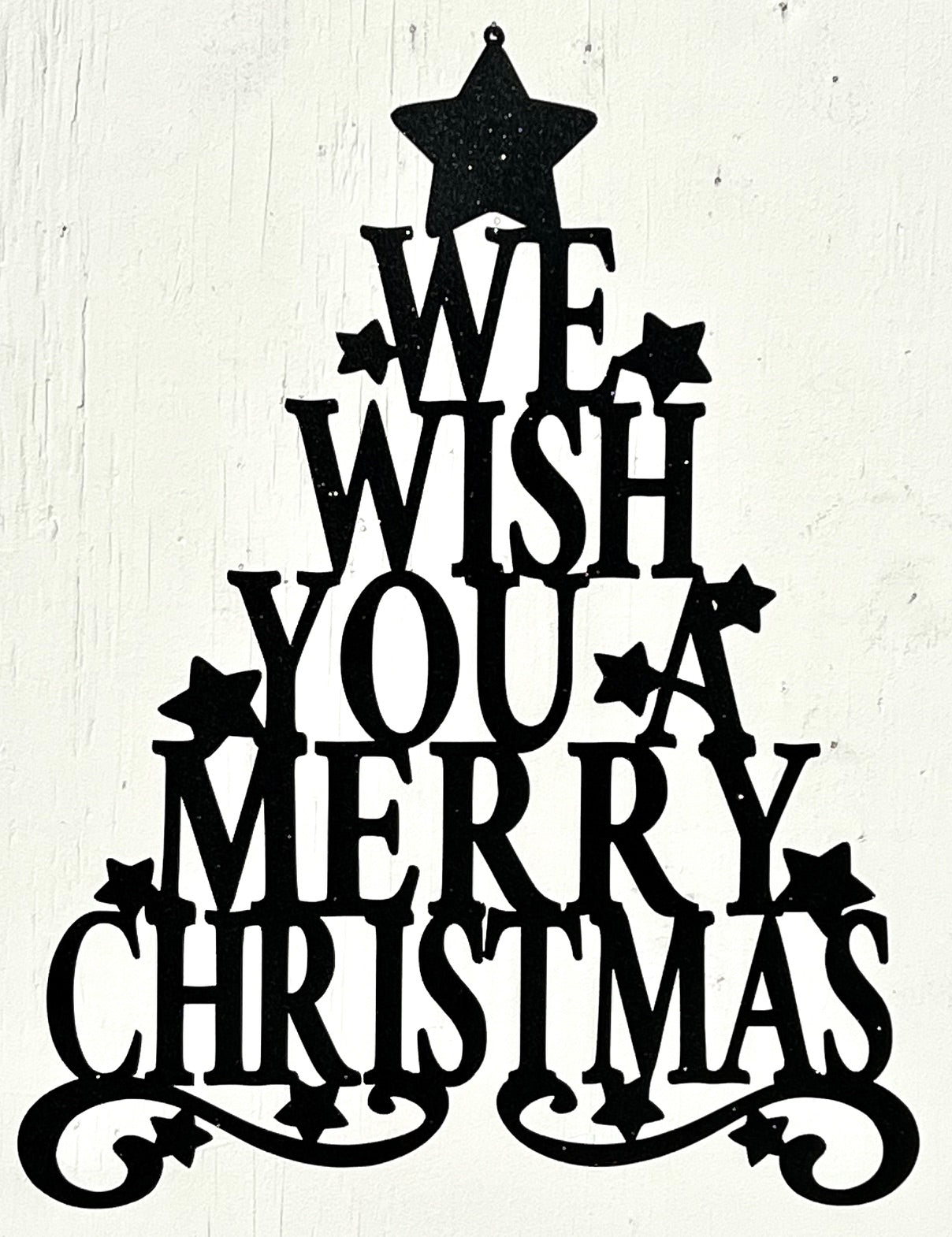 Tree Shaped "We Wish You A Merry Christmas" Wall Decoration, Metal Holiday Quote