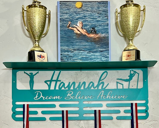 Wall Mounted Gymnastics Trophy Shelf & Custom Medal Holder With Name