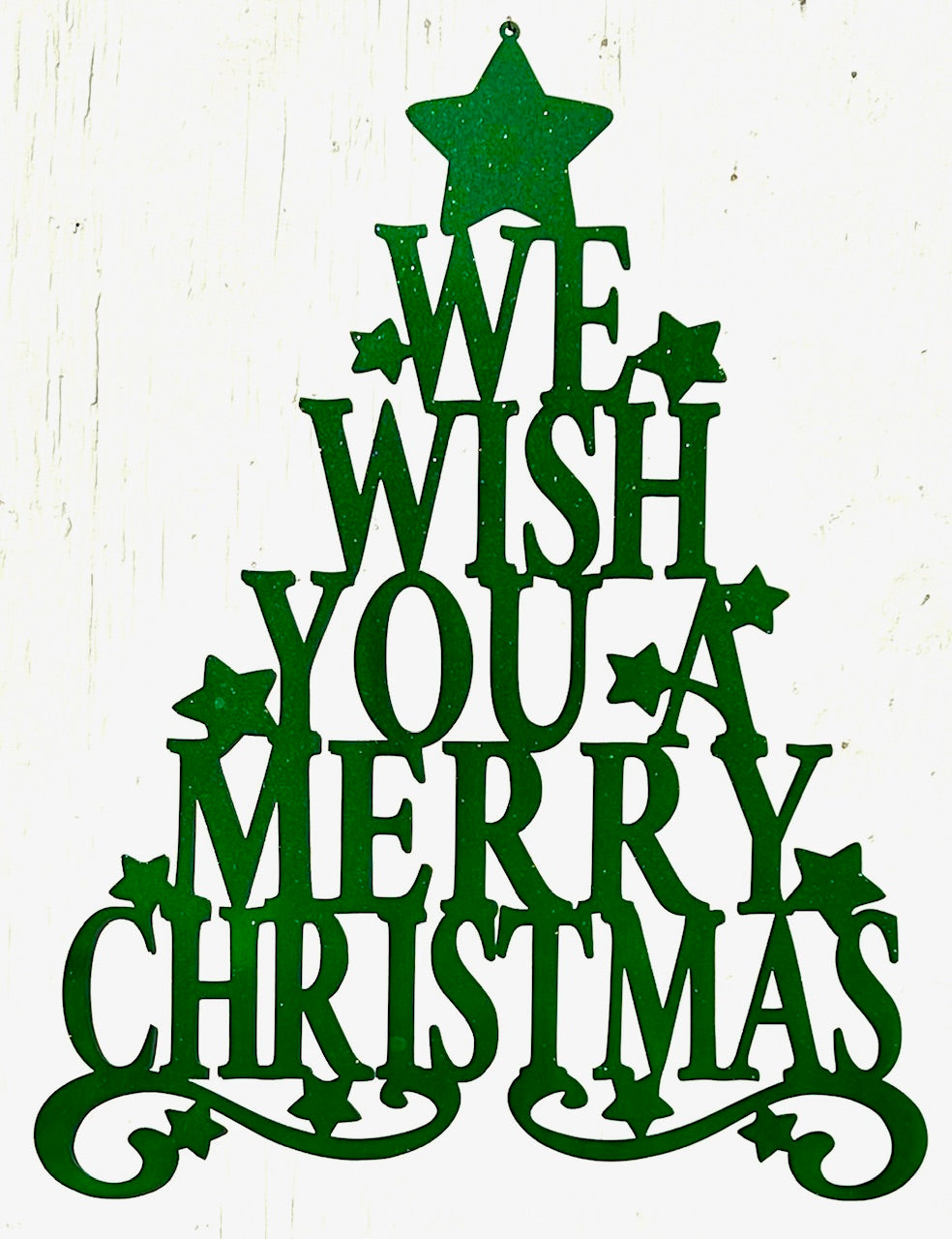 Tree Shaped "We Wish You A Merry Christmas" Wall Decoration, Metal Holiday Quote