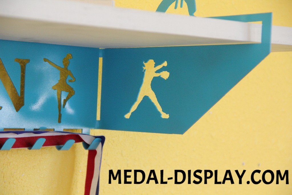 Multi Sport Trophy Shelf and  Personalized Medals Display:  Medals Holder | Add up to Four Sports
