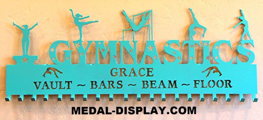 A Trendy Gymnastics Medal Holder personalized with a name
