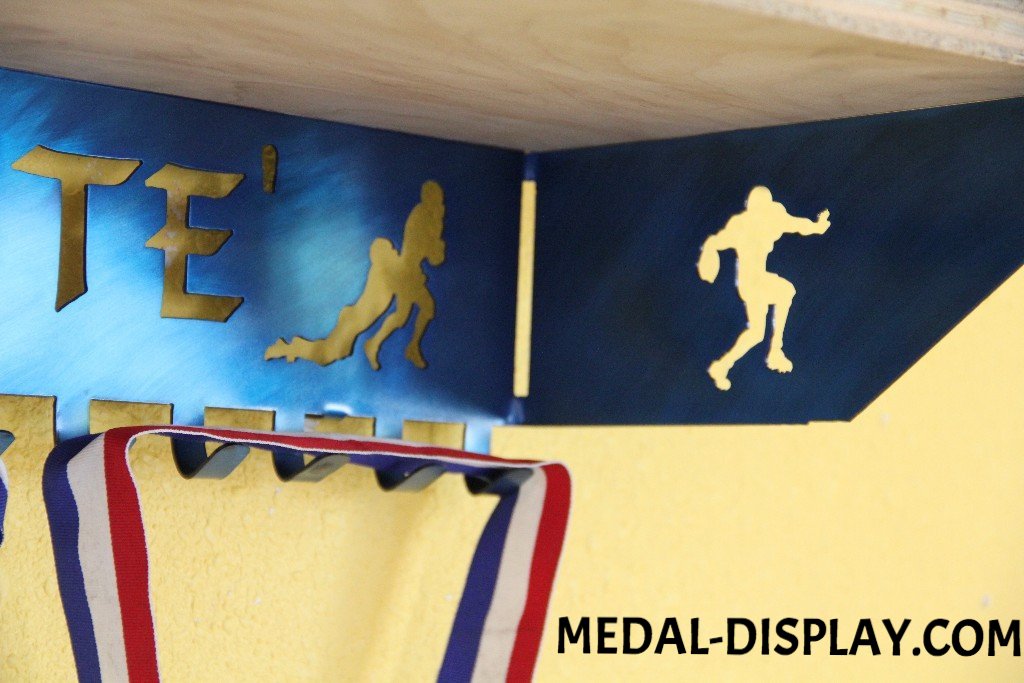 Football Trophy Shelf and  Personalized Medals Display:  Medals Holder and Medals Hanger