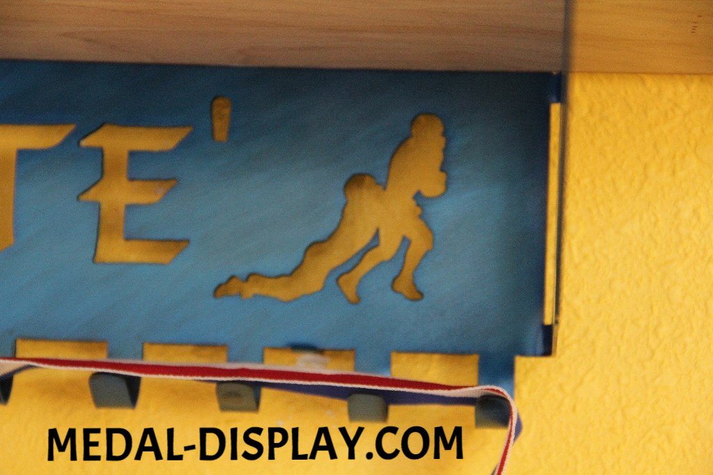 Football Trophy Shelf and  Personalized Medals Display:  Medals Holder and Medals Hanger