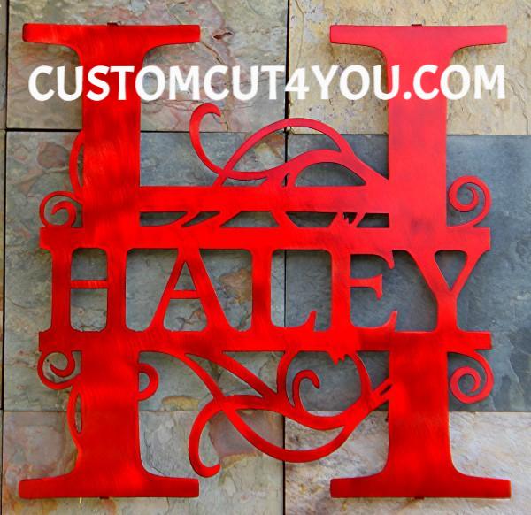 Metal Initial Family Name Sign - Split Monogram Home Decoration