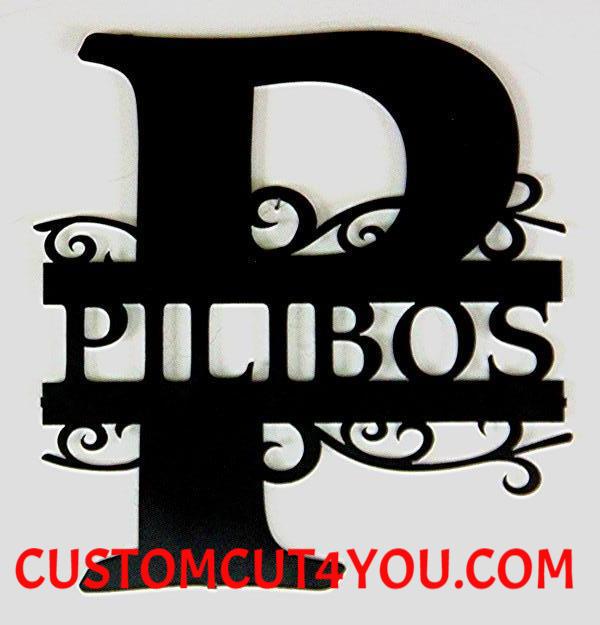 Personalized Family Name & Initial Metal Sign | Metal Split Letter Mon ...