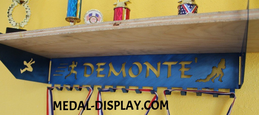 Multi Sport Personalized Trophy Shelf and Medals Display:  Medals Holder and Medals Hanger