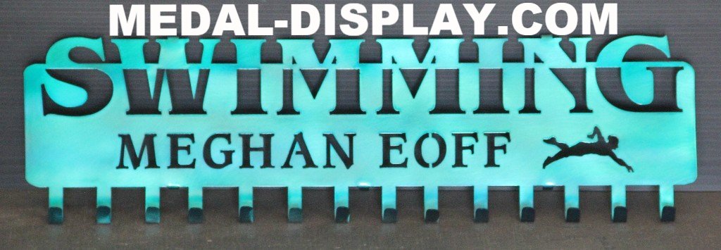Exclusive Swim Medal Display personalized with a name | medal-display.com