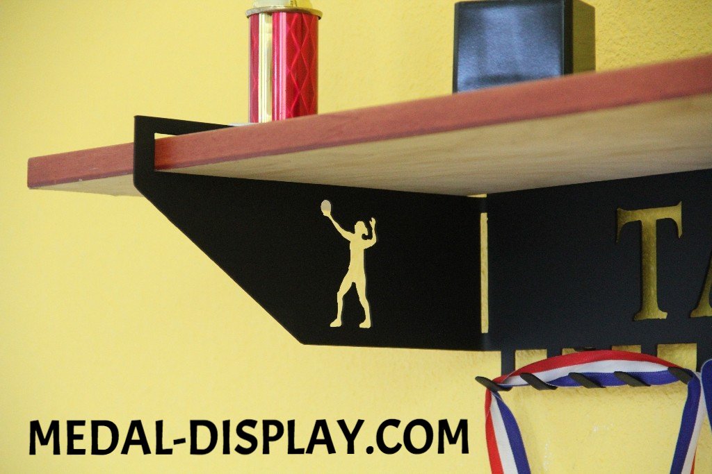 Multi Sport  Female Trophy Shelf and  Personalized Medals Display:  Medals Holder and Medals Hanger